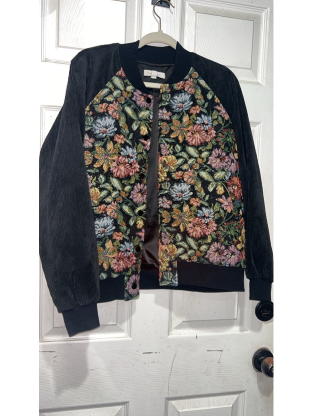 Women's HONEY PUNCH Black Floral embroidered Bomber Jacket M